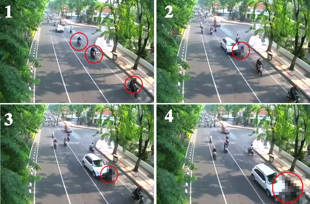 Mengerikan Outlander Seruduk Tiga Motor di Surabaya