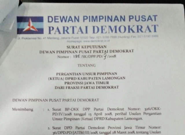 Rotasi Ketua DPRD, Akhirnya Demokrat Lamongan Buka Suara