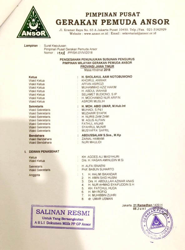 Sah Gus Aam Ketua Baru PW GP Ansor Jatim