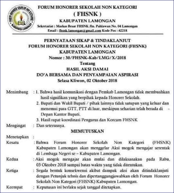 Buktikan Ancaman, Ribuan GTT-PTT di Lamongan Mogok