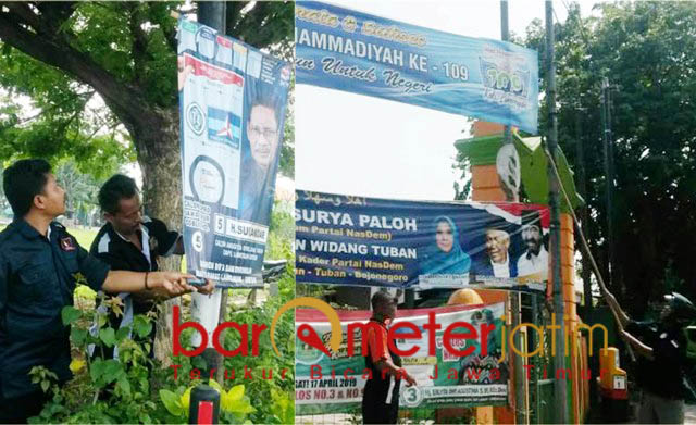 Bawaslu Lamongan Turunkan Paksa Ratusan APK Liar