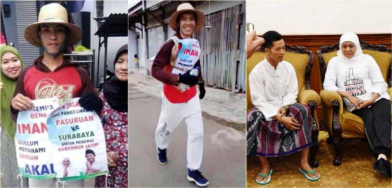 Bersandal Jepit, Pejalan Kaki 26,5 Jam Disambut Khofifah