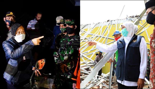 Adu Cepat Risma-Khofifah Tinjau Korban Gempa Malang