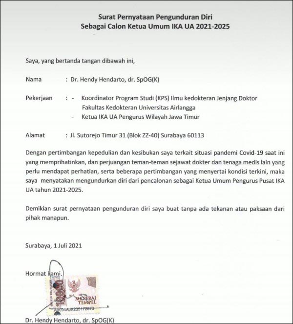 Pilih Fokus Tangani Covid-19, Caketum IKA Unair Ini Mundur