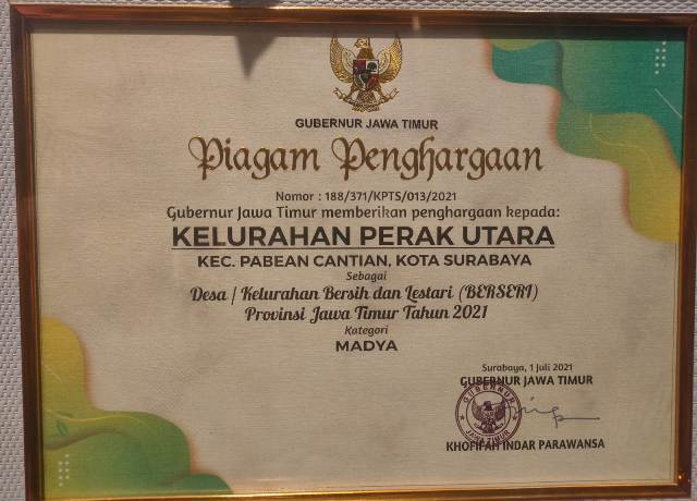 Jempol Kelurahan Perak Utara Raih Penghargaan Tingkat Jatim