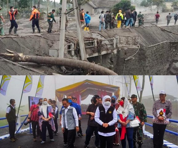 Erupsi Semeru, Jembatan Kajar Kuning yang Diresmikan Khofifah Ambruk Diterjang Abu Vulkanik