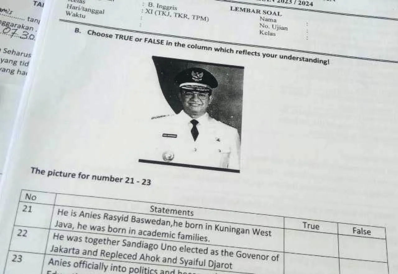 Heboh Foto Anies Baswedan di Soal Ujian Bahasa Inggris SMK, Kacabdindik Lamongan: Sudah Kita Tarik!