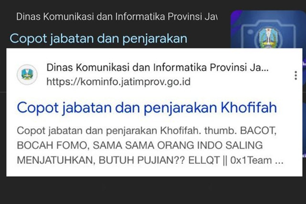 Website Diskominfo Jatim Dibobol, Muncul Pesan Copot Jabatan dan Penjarakan Khofifah!